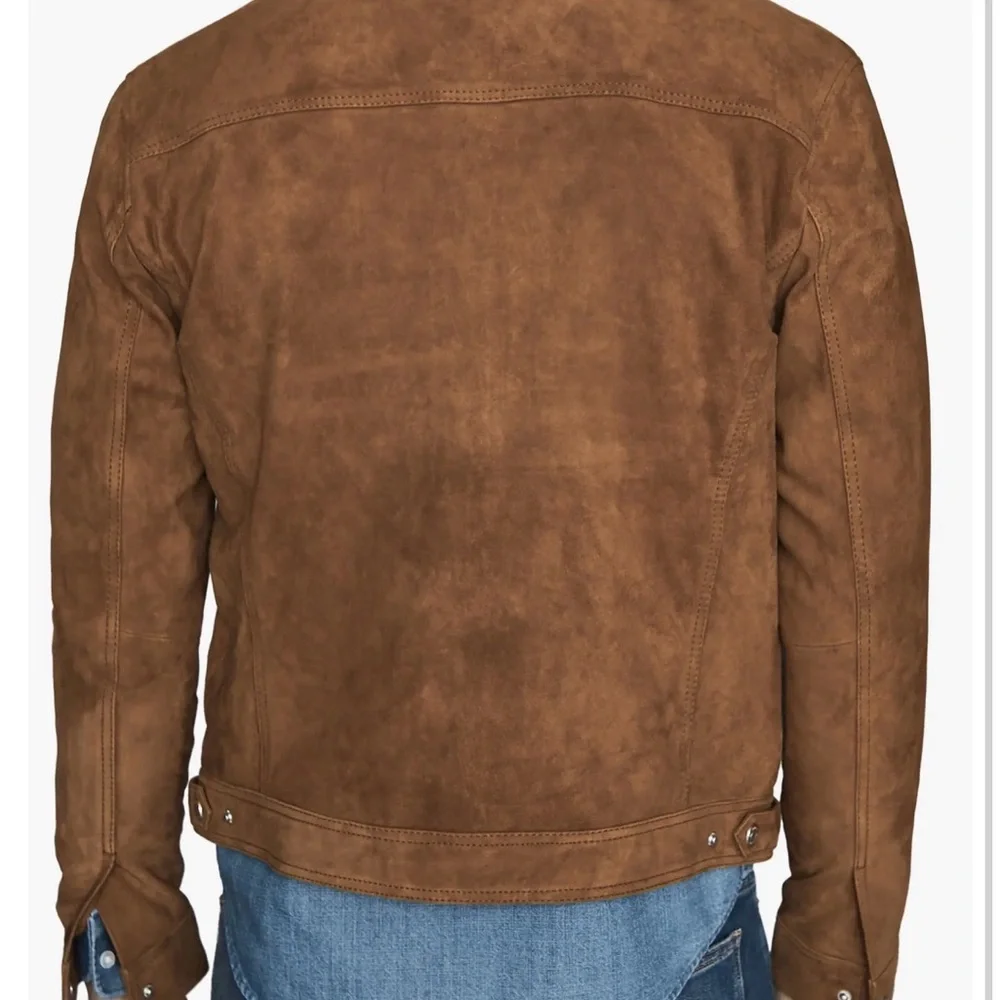 REISS Tobacco Brown Suede Leather Trucker Jacket Shearing Collar Extra Small XS - Picture 14 of 14